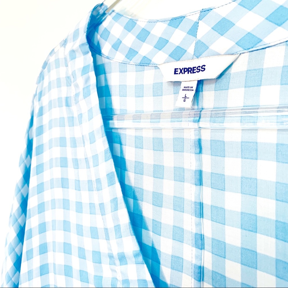 EXPRESS gingham blue white checkered tie front L